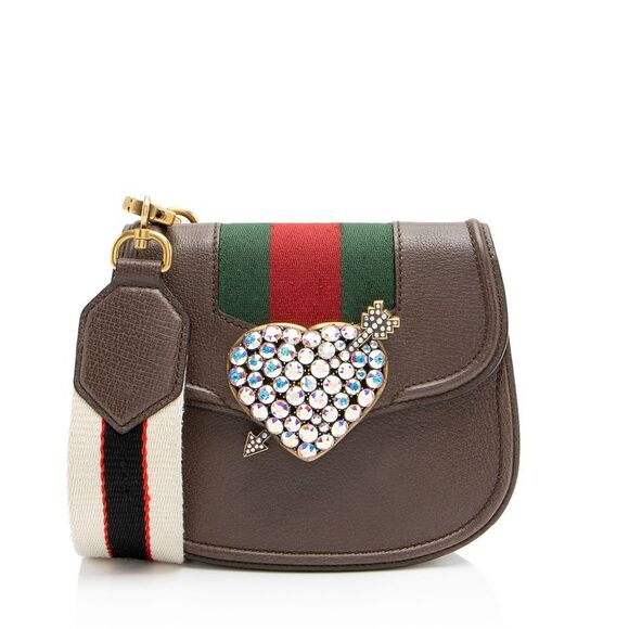 Gucci Handbags - Gucci Leather Crystal Heart Linea Totem Small Crossbody